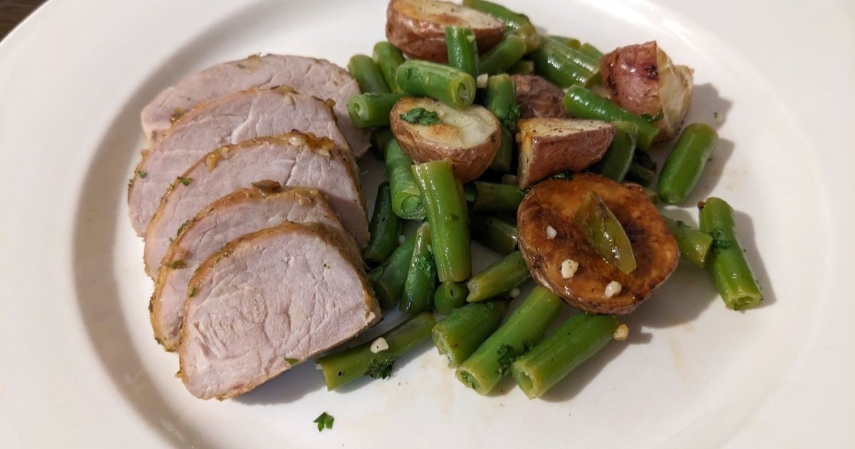 Green Heart Garden | Recipe - Sheet Pan Dijon Pork Loin with Potatoes & Green Beans