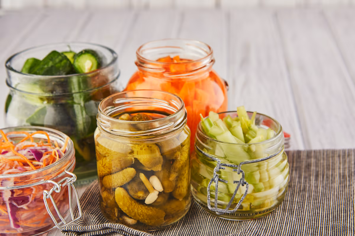 Jars of various pickles