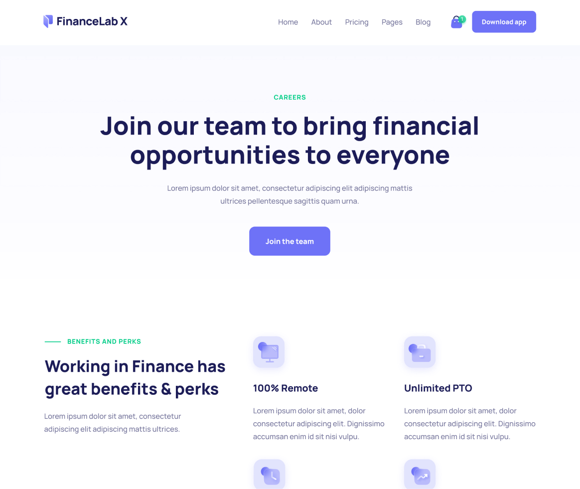 Finance X - Careers page - Fintech and Finance Webflow Template