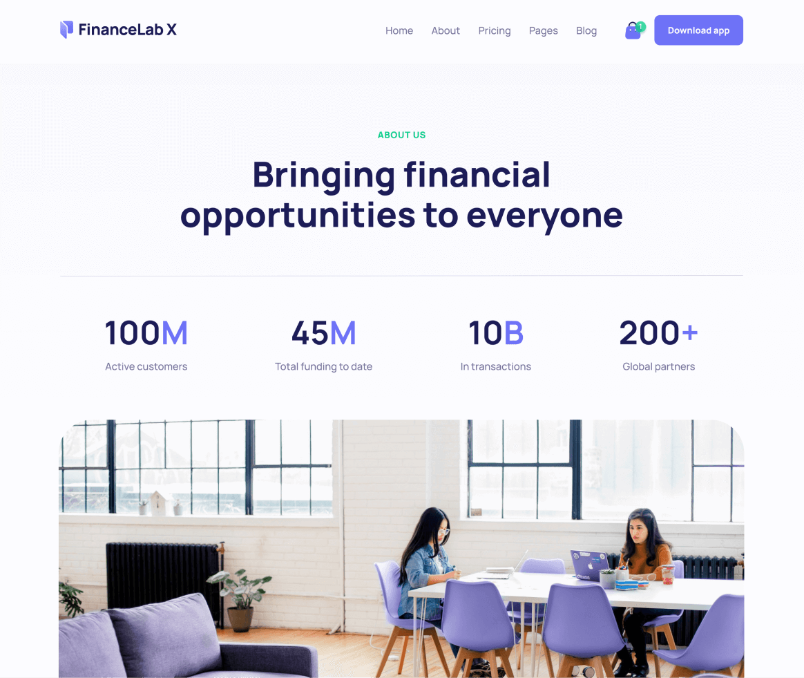 Finance X - About page - Fintech and Finance Webflow Template