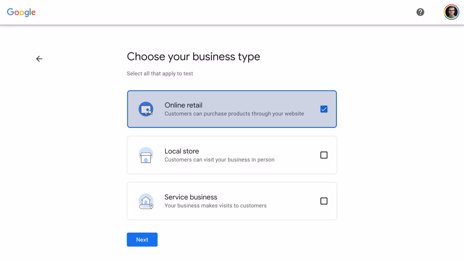 Google My Business image showing where to enter your small business's type of business