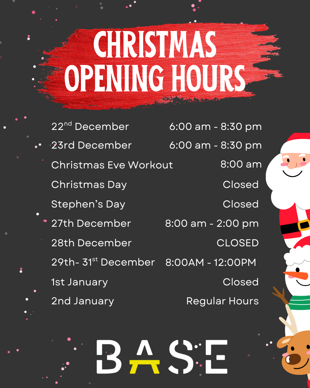 BASE Christmas Hours