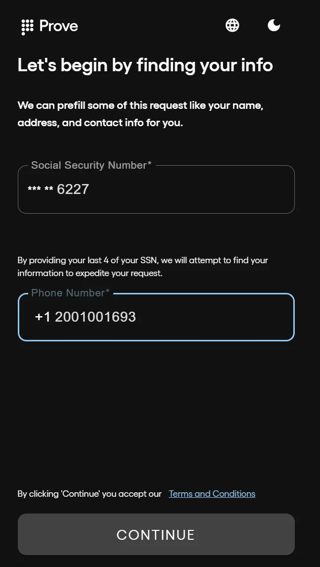 Frontend Start Page with Identity Data