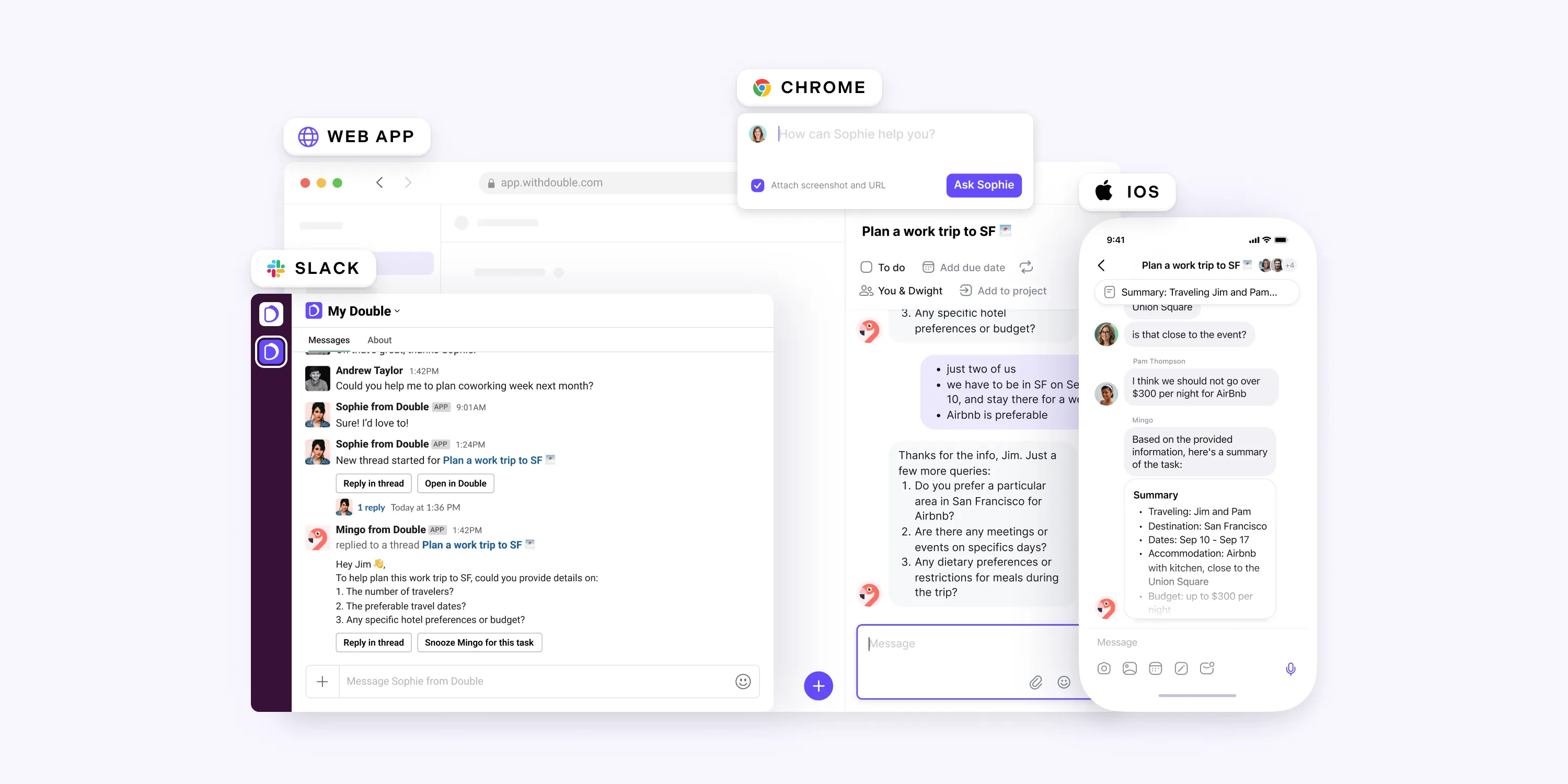 A purple screen with a chat app on it.