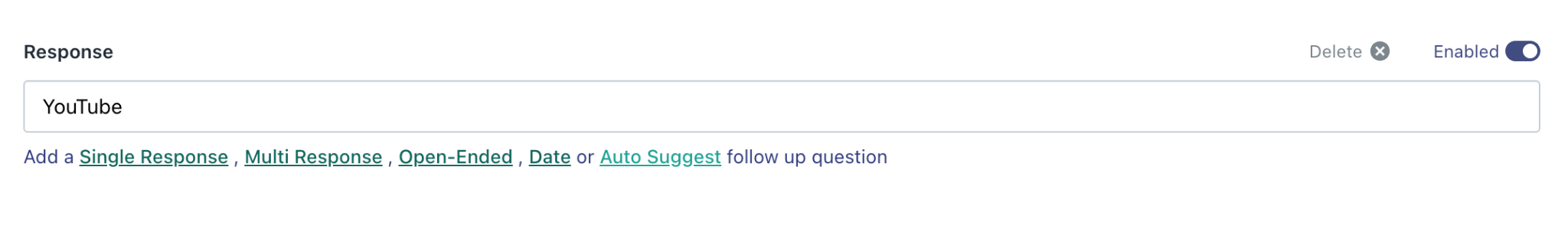 Screenshot showing the Auto Suggest follow-up question configuration in Fairing