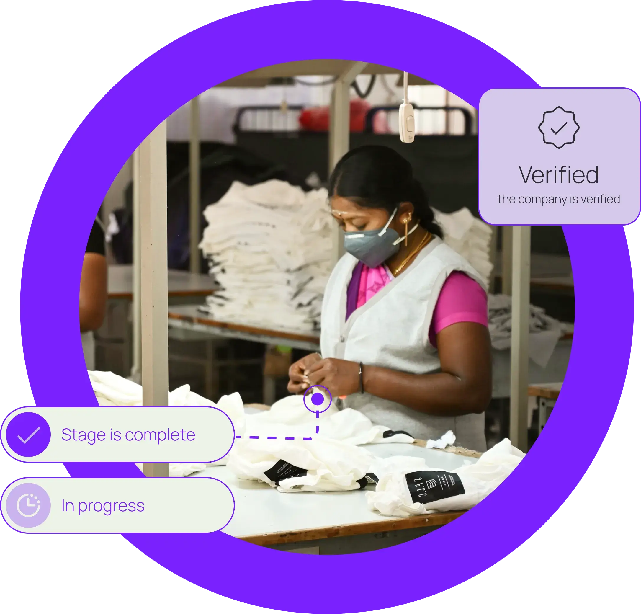 a woman wearing a face mask while sewing