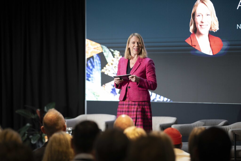 Ambassador Anniken Huitfeldt on stage during the conference