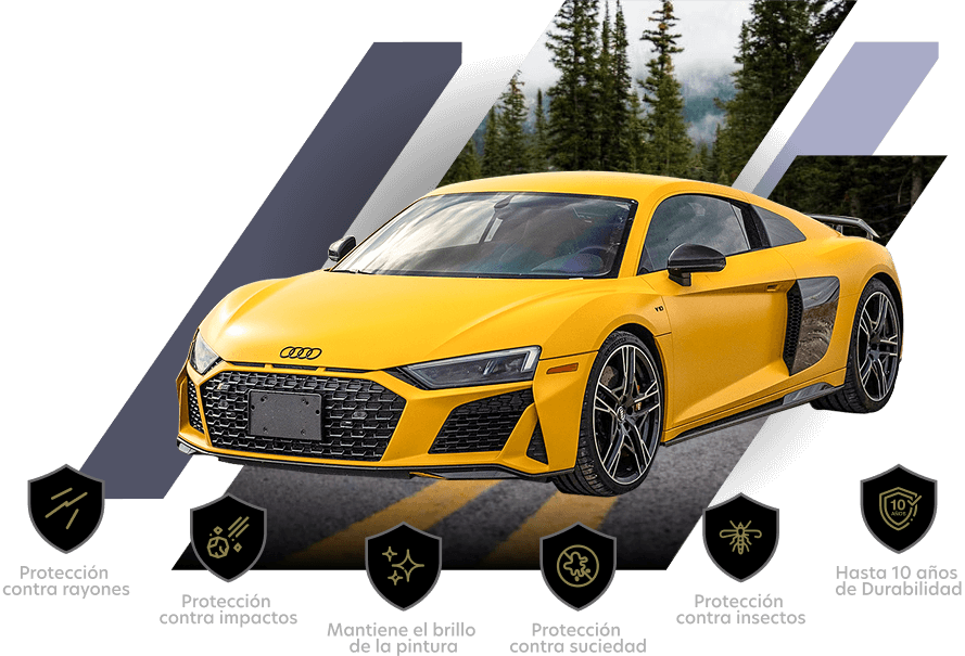 Audi R8 amarillo con PPF para protección de pintura contra rayones, impactos, suciedad e insectos, con hasta 10 años de durabilidad        Preguntar a ChatGPT