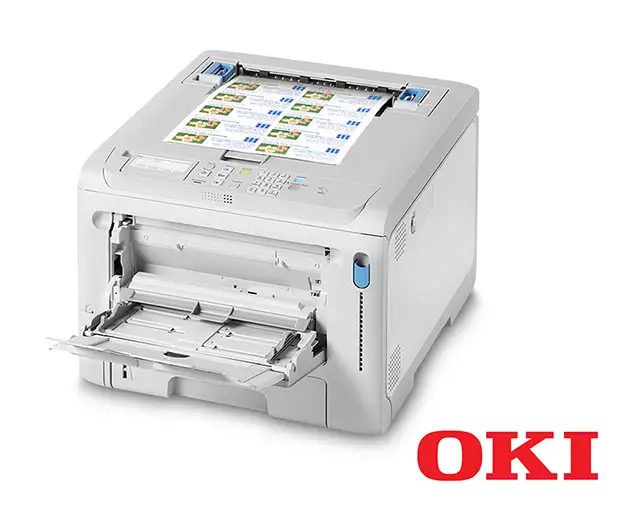 The desktop OKI C650 laser printer for on-demand label and tag printing in full colour