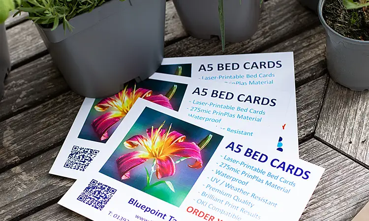 On-demand laser printable bed cards for garden centres, growers and horticulture