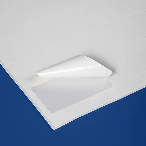 Synthetic self-adhesive labels for full colour, on-demand printing using a laser printer such as the OKI C650.