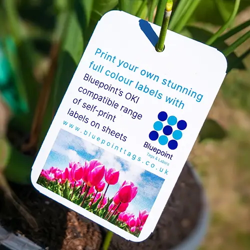 Laser printable swing tags for horticulture, steel and construction, timber, leisure industry. For full colour laser printing. We recommend the OKI C650 colour laser printer for vibrant label printing.