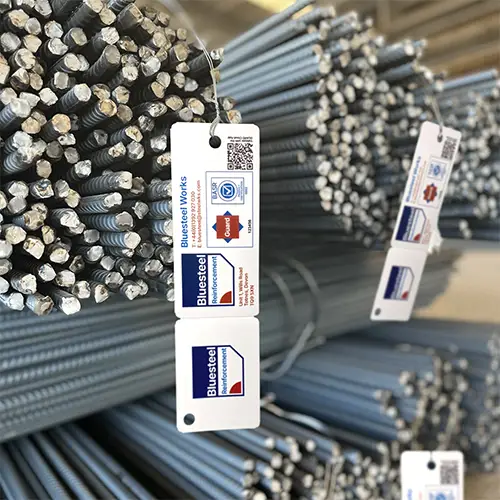 An identification label or tag on steel rebar tubes