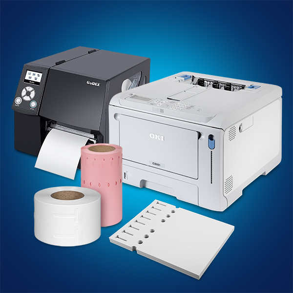 A thermal transfer printer and a laser printer with plain printable horticultural labels