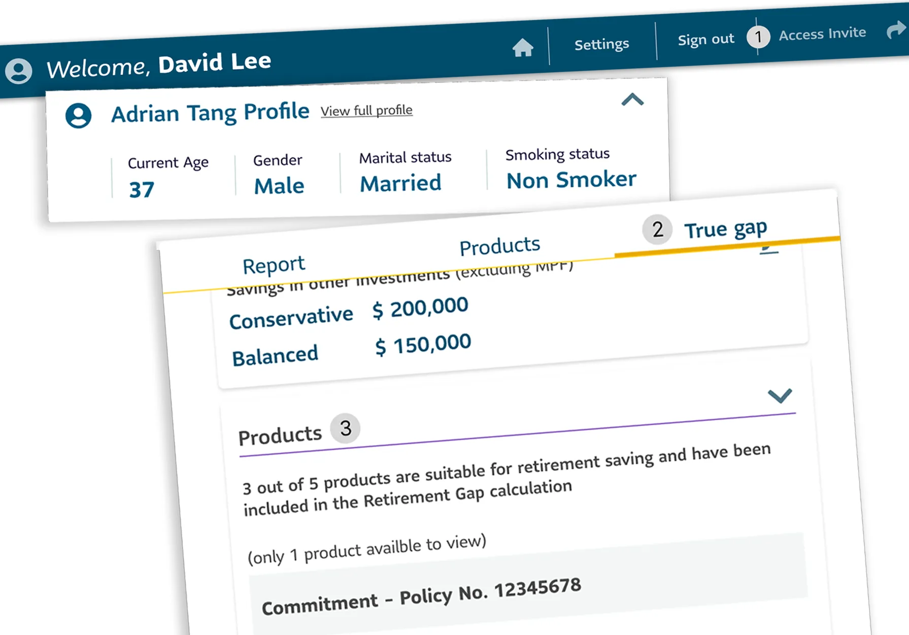 Screenshot of the true gap page before UX improvements.