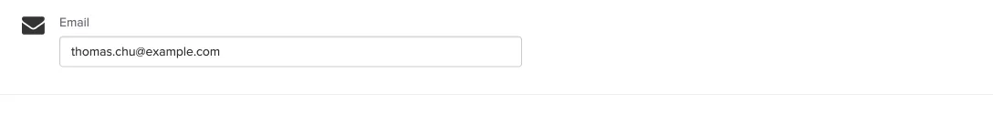 Email input field with sample email address thomas.chu@example.com and an envelope icon to the left.