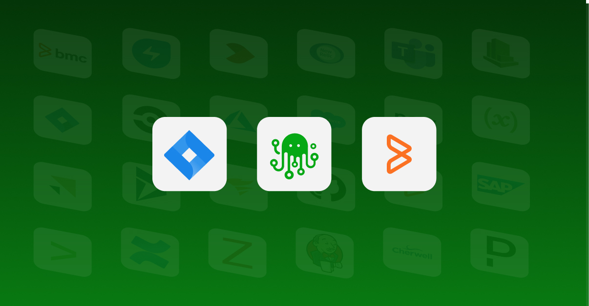 White and green background with the ZigiOps logo in the center, flanked by Jira and BMC Remedy logos.