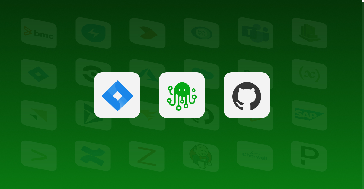Jira and GitHub logos in a white square, placed on green background