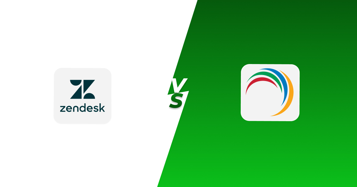 Comparison image showing Zendesk logo on the left and ManageEngine ServiceDesk Plus logo on the right with a ‘VS’ symbol in the center on a green background.