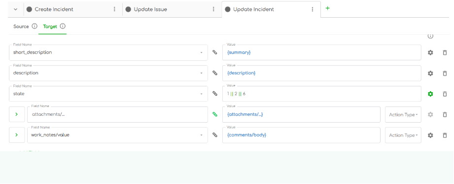 Screenshot of the mapping fields of ZigiOps’ Jira to ServiceNow integration