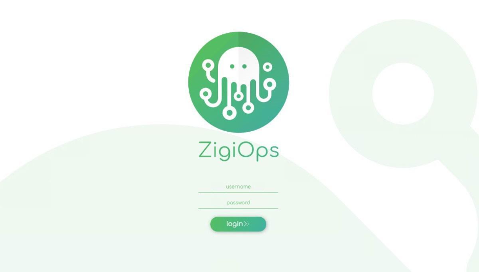 ZigiOps green and white login scree with the ZigiOps green octopus logo 