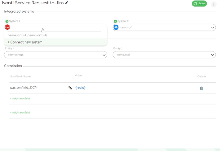 Close up screenshot of the Ivanti to Jira integration template in ZigiOps 