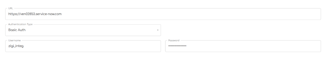  ZigiOps connection details fields to ServiceNow instance 