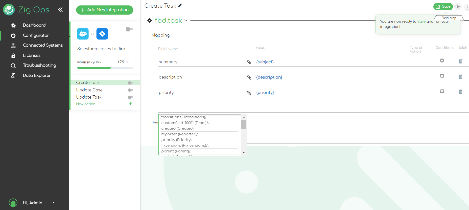 ZigiOps-Jira-Salesforce-Integration-Jira-task-creation- field-mapping-values