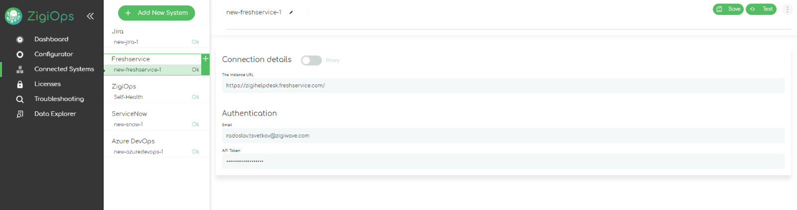 ZigiOps connecting to Freshservice 
