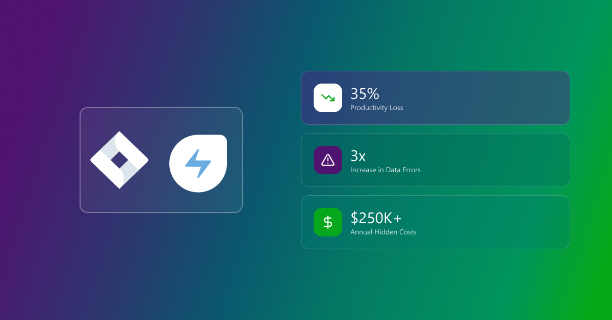 freshservice and jira logos in blue, green and purple background