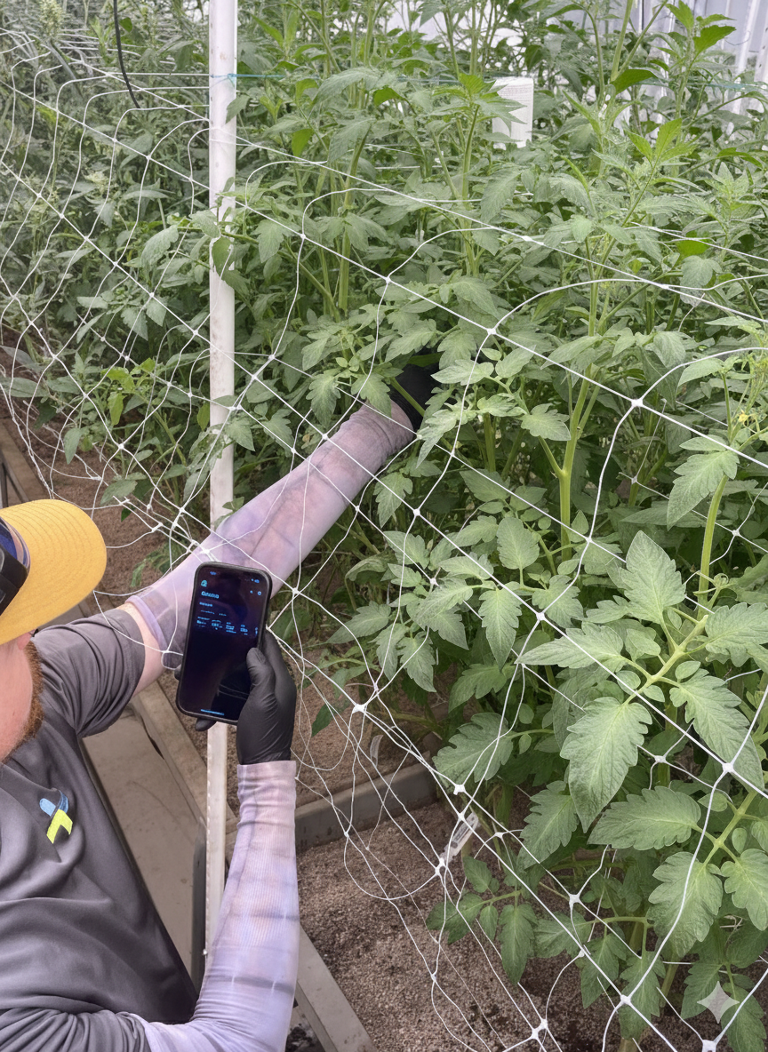 A grower reaching for the grow sensor