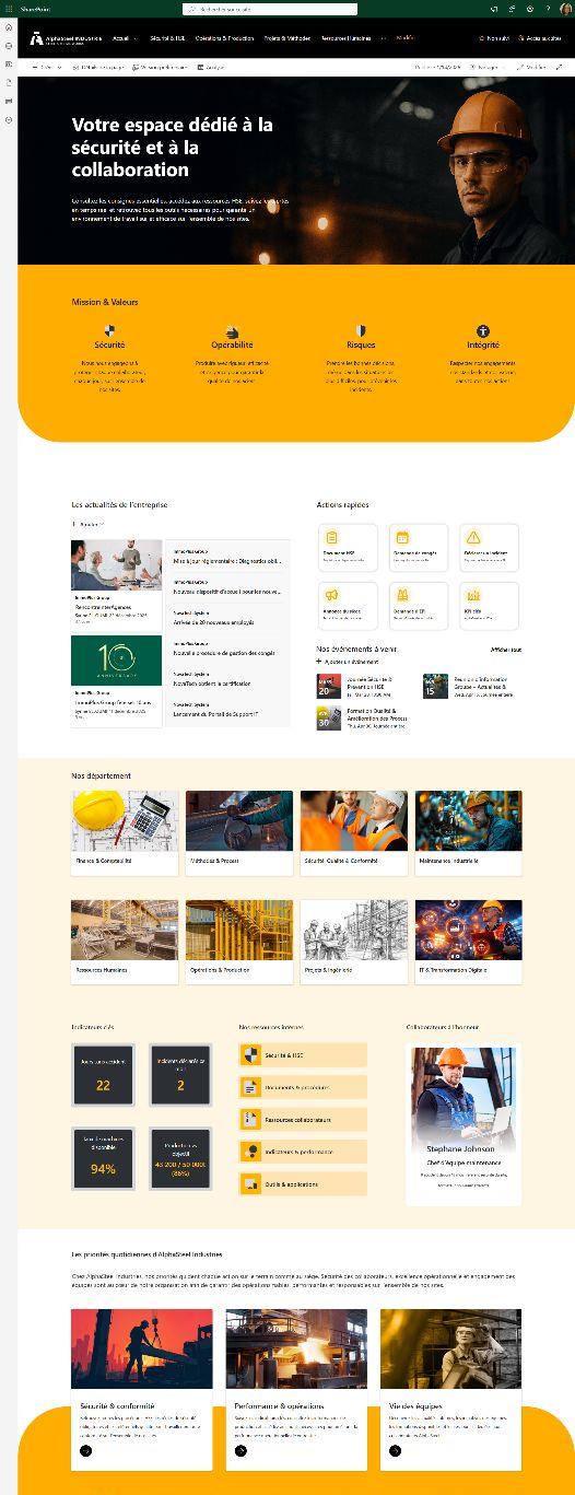 Intranet SharePoint natif — Groupe industriel