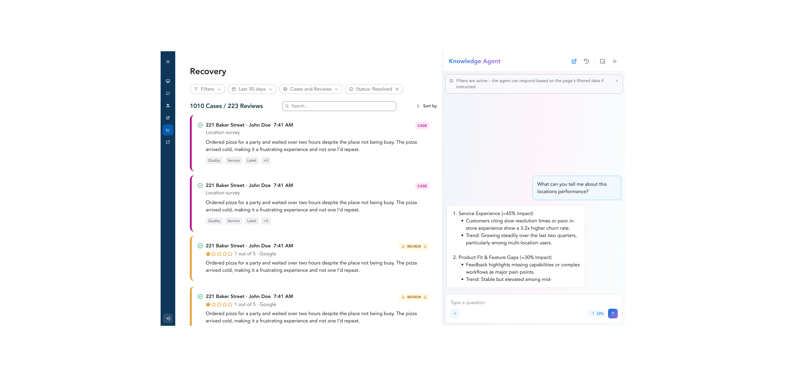 An Image of Knowledge Agent being used to make sense of a large set of customer data