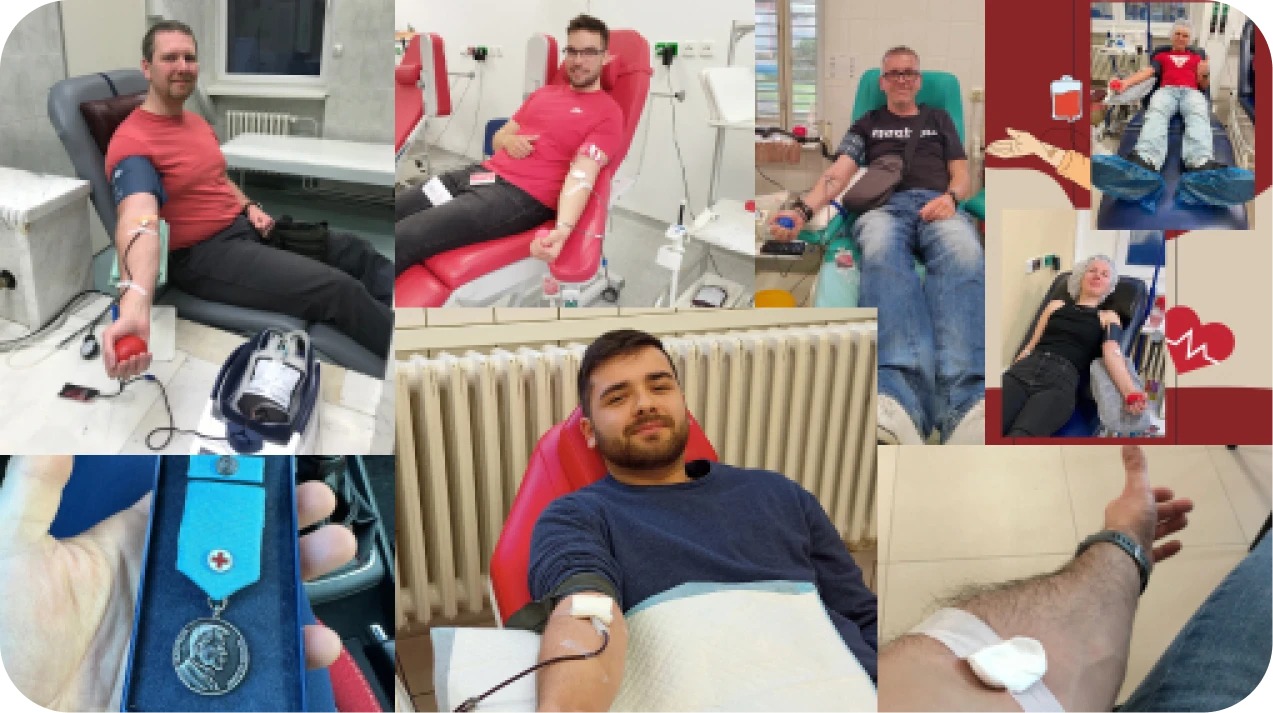 Členové komunity při darování krve