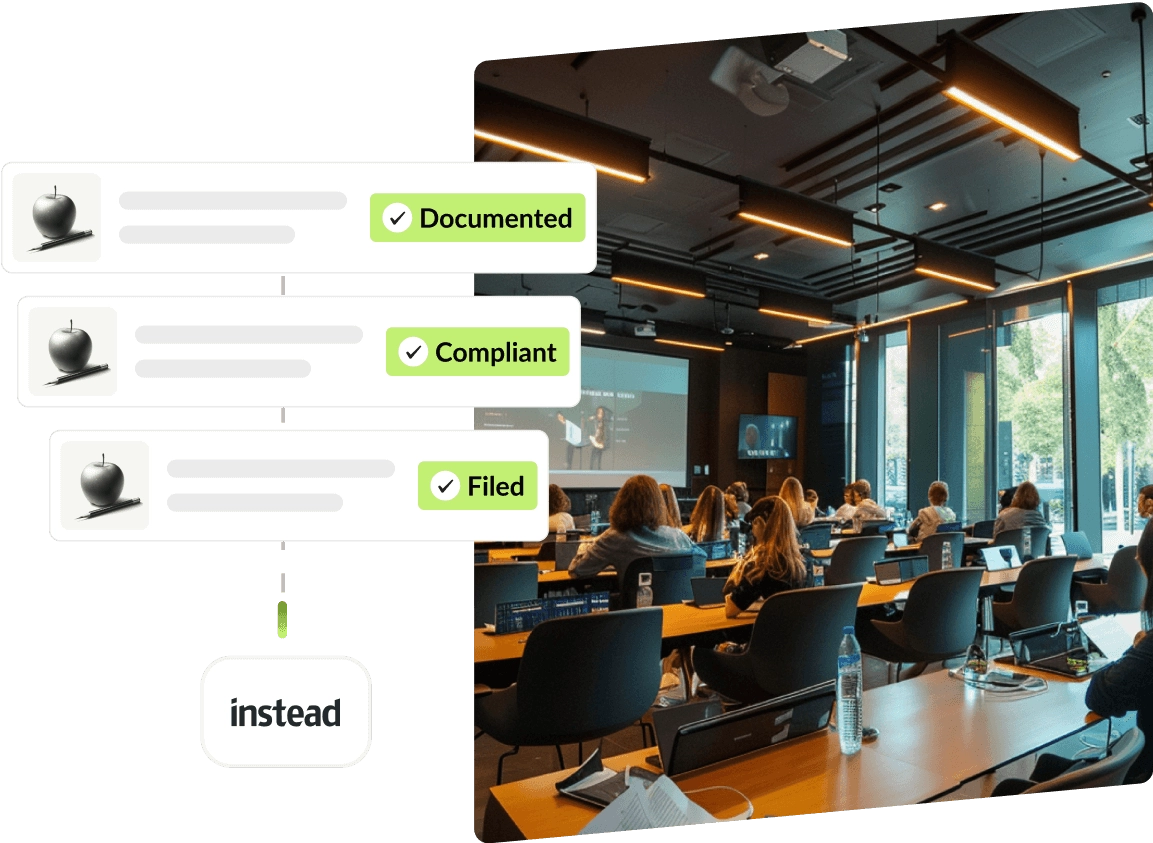 Coffee shop owner on laptop with Instead showing linked accounts for individual and C Corporation with $122,773 total savings.