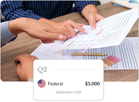Tax estimate card showing payment amount and filing deadline