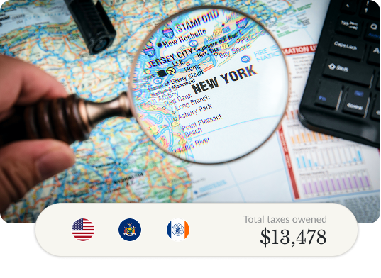 Quarterly tax payment card showing New York amount.