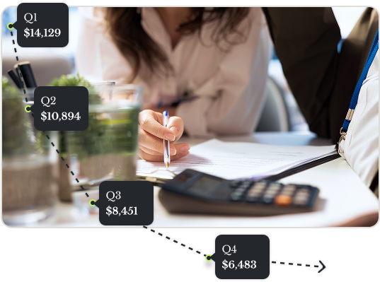 Tax payment estimate card displaying quarterly amounts and deadlines