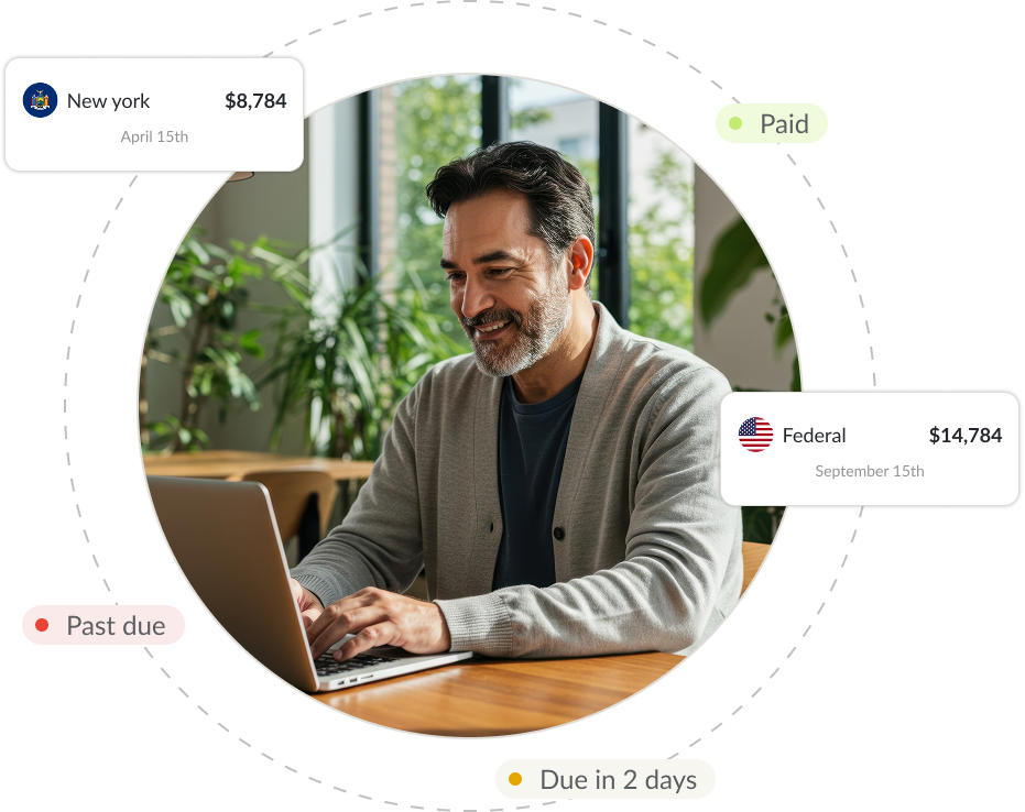 Business owner reviewing tax estimates on laptop