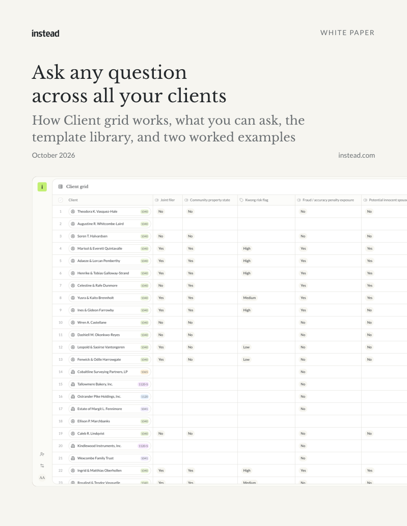 Cover of the Instead white paper Ask any question across all your clients