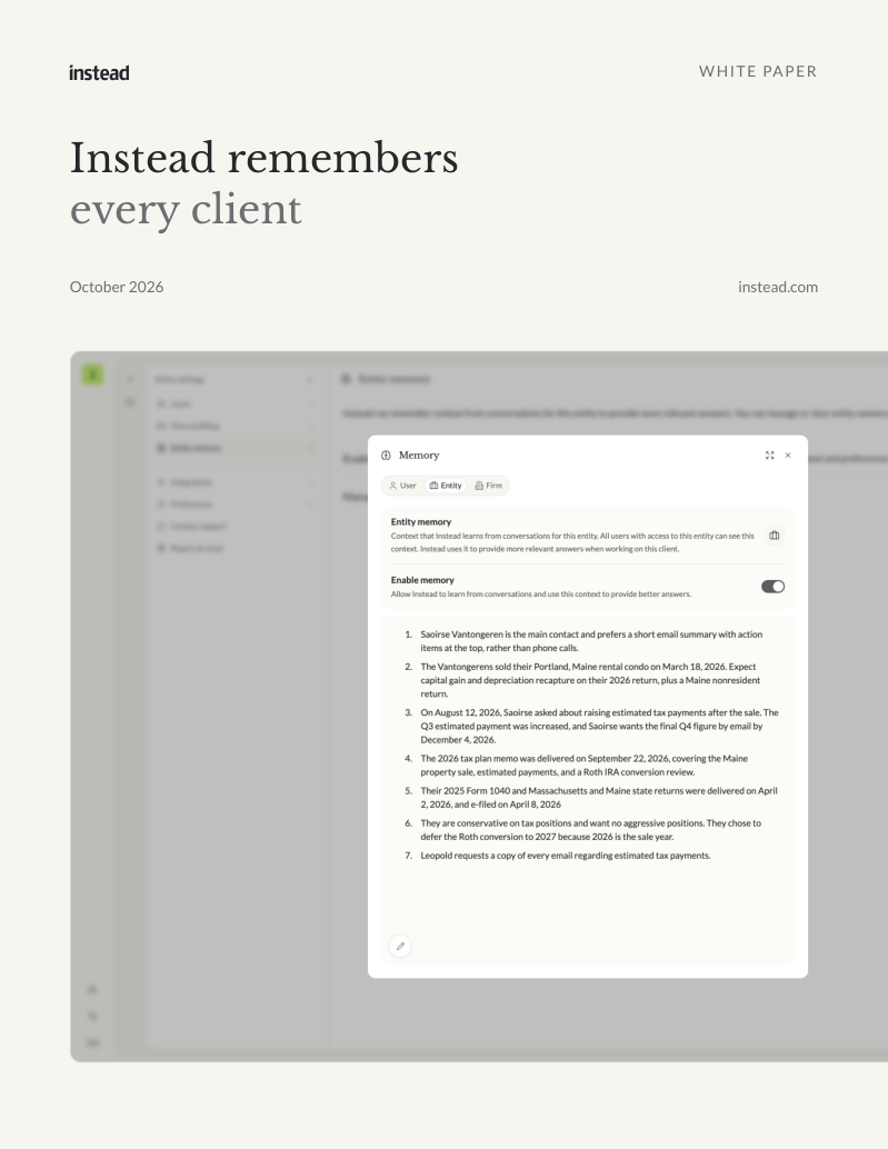 Cover of the Instead white paper Instead remembers every client