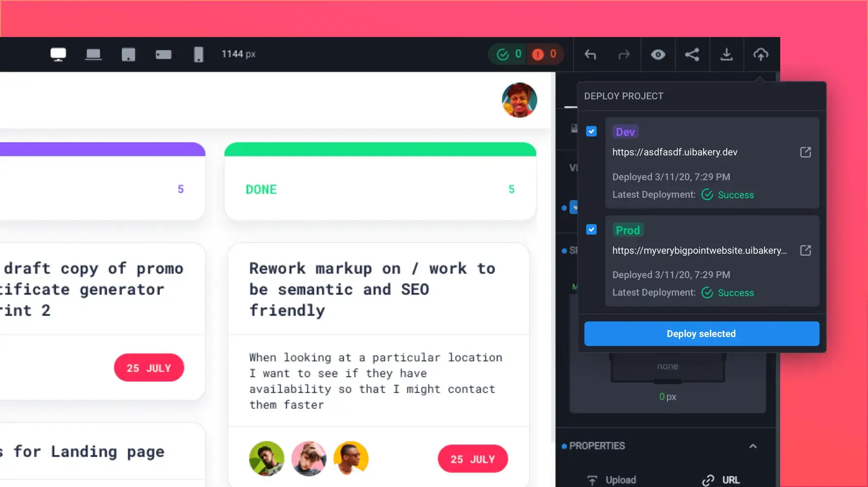 Deploy and host the created app on a preferred domain right in UI Bakery