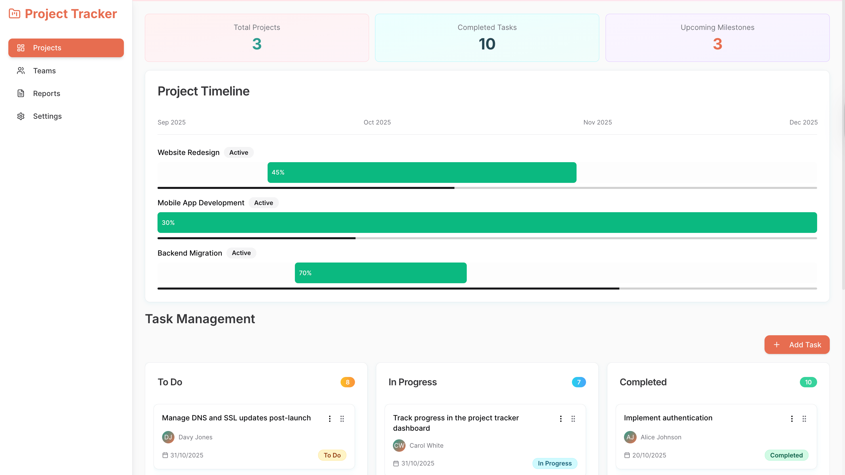 Project Tracker Dashboard