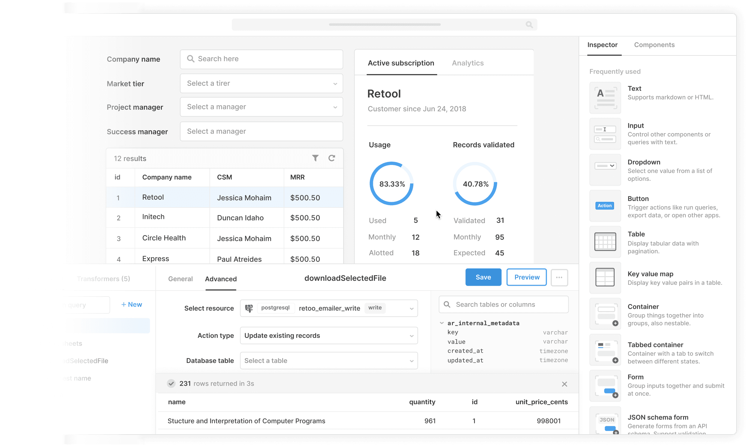 Retool | A fast and simple admin dashboard