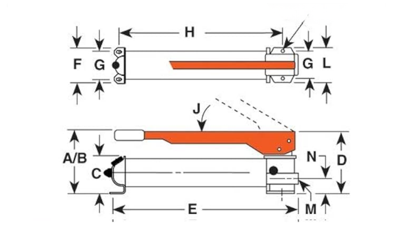 Power Team P-Series Hand Pumps dimension drawing