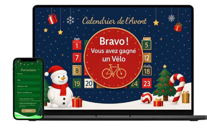 Jeu digital calendrier de l'avent avec cases à ouvrir chaque jour