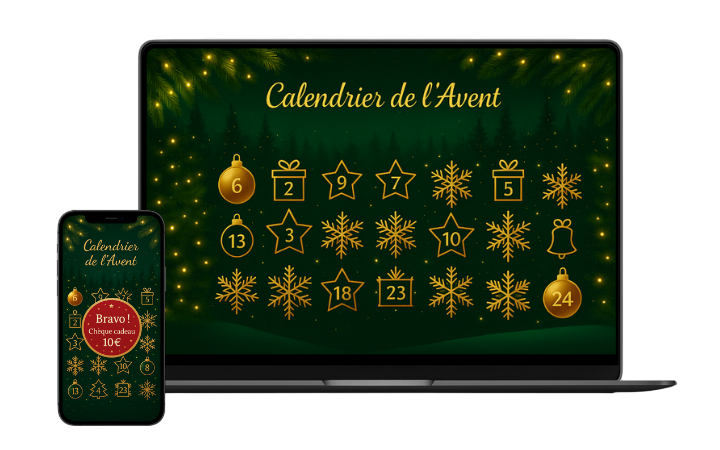 Interface responsive de ce jeu concours de Noël sur ordinateur et smartphone