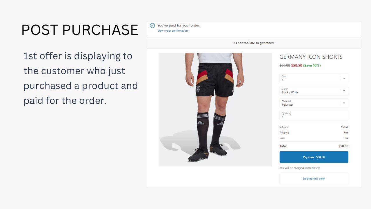 Displaying post purchase upsell funnel