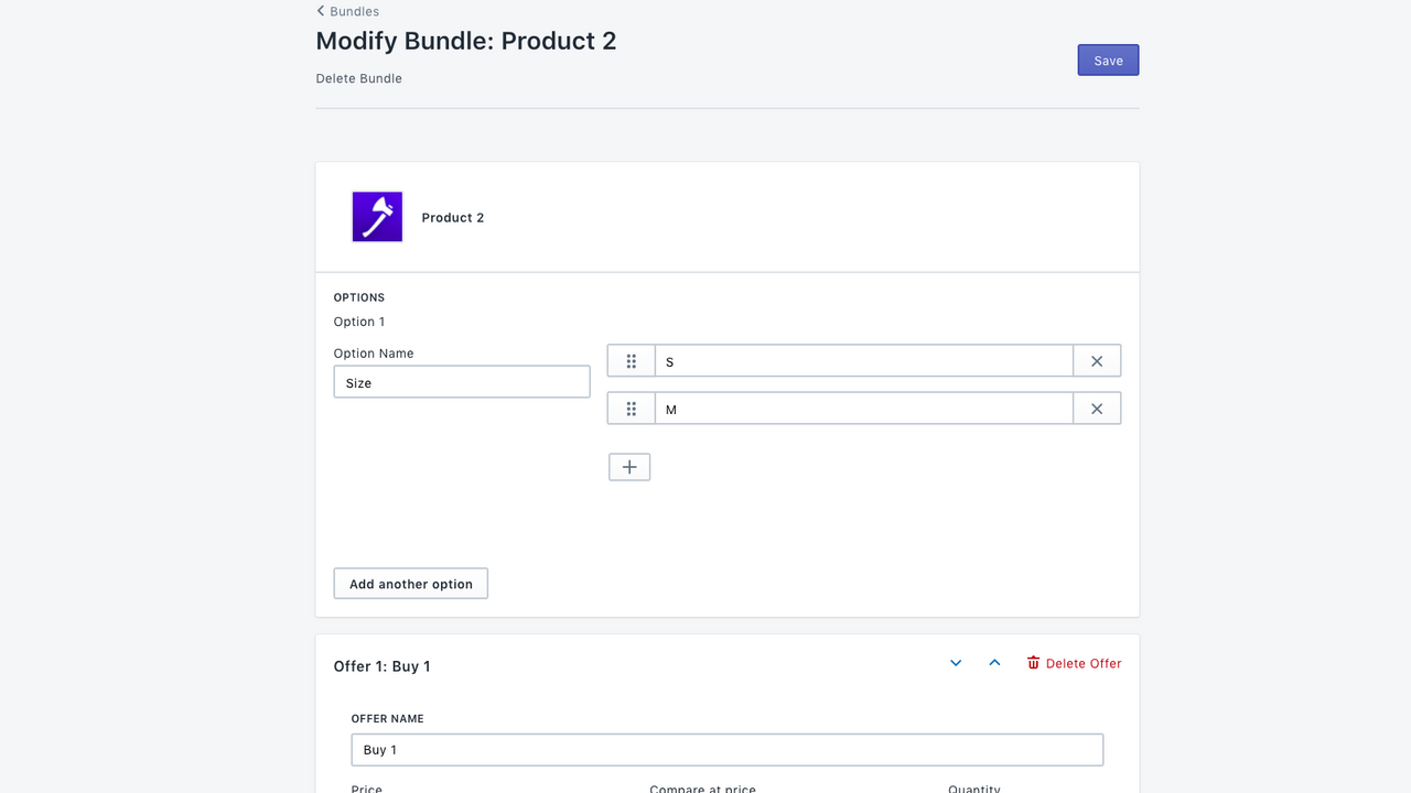 The page where a user can modify their bundle, change anything.