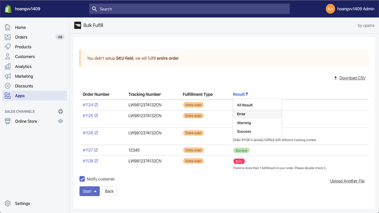 Filter response type